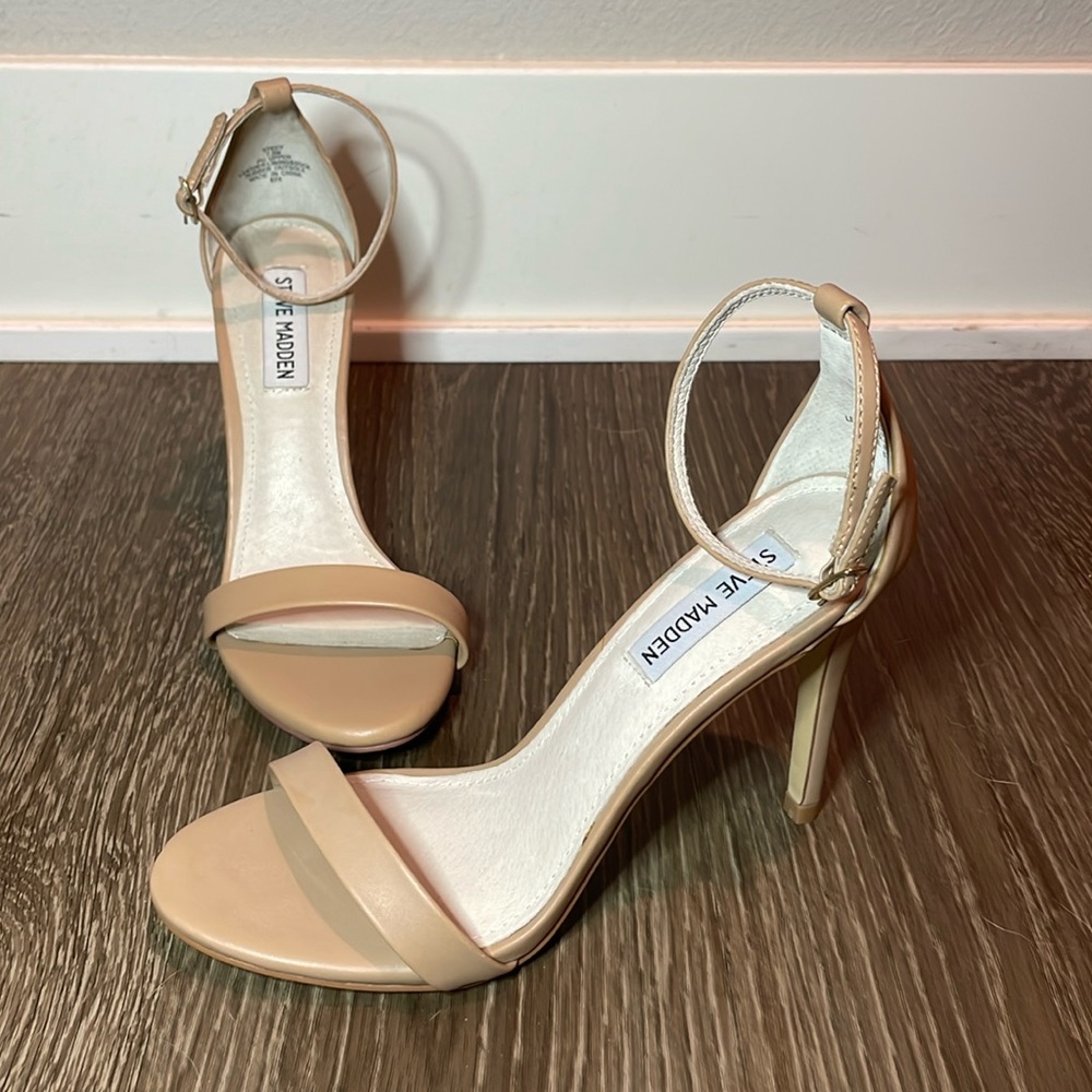 Steve Madden Stecy Women's Nude Leather Strap Ankle High Heel Sandals 7.5 M
